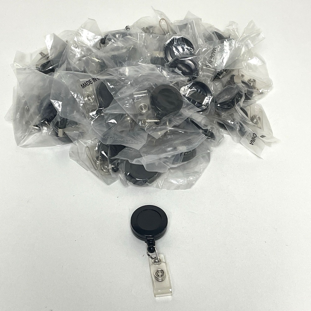 40 Black Retractable Badge Reels ID Holder Belt Clip Keychain Cord 1"